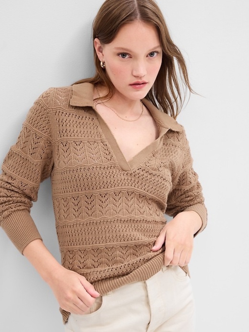 GAP Open-Knit V-Neck Polo Sweater